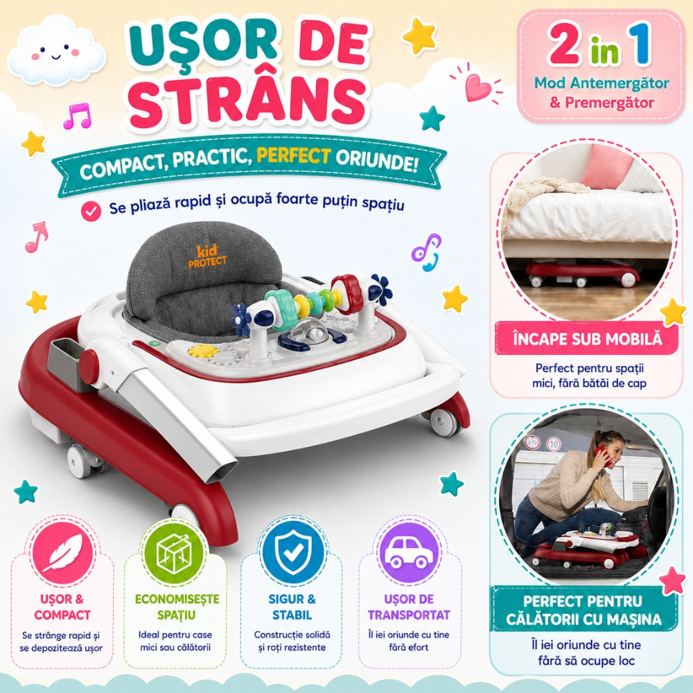 Premergator Copii 2 in 1 Reglabil 6 Trepte KidProtect Little Helper, Rosu