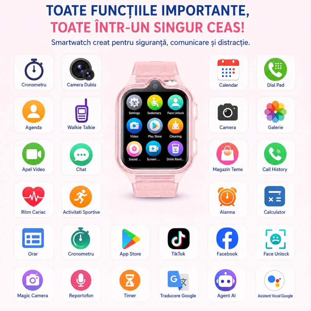 Ceas Smartwatch Copii Si Telefon Techone KT42, Roz