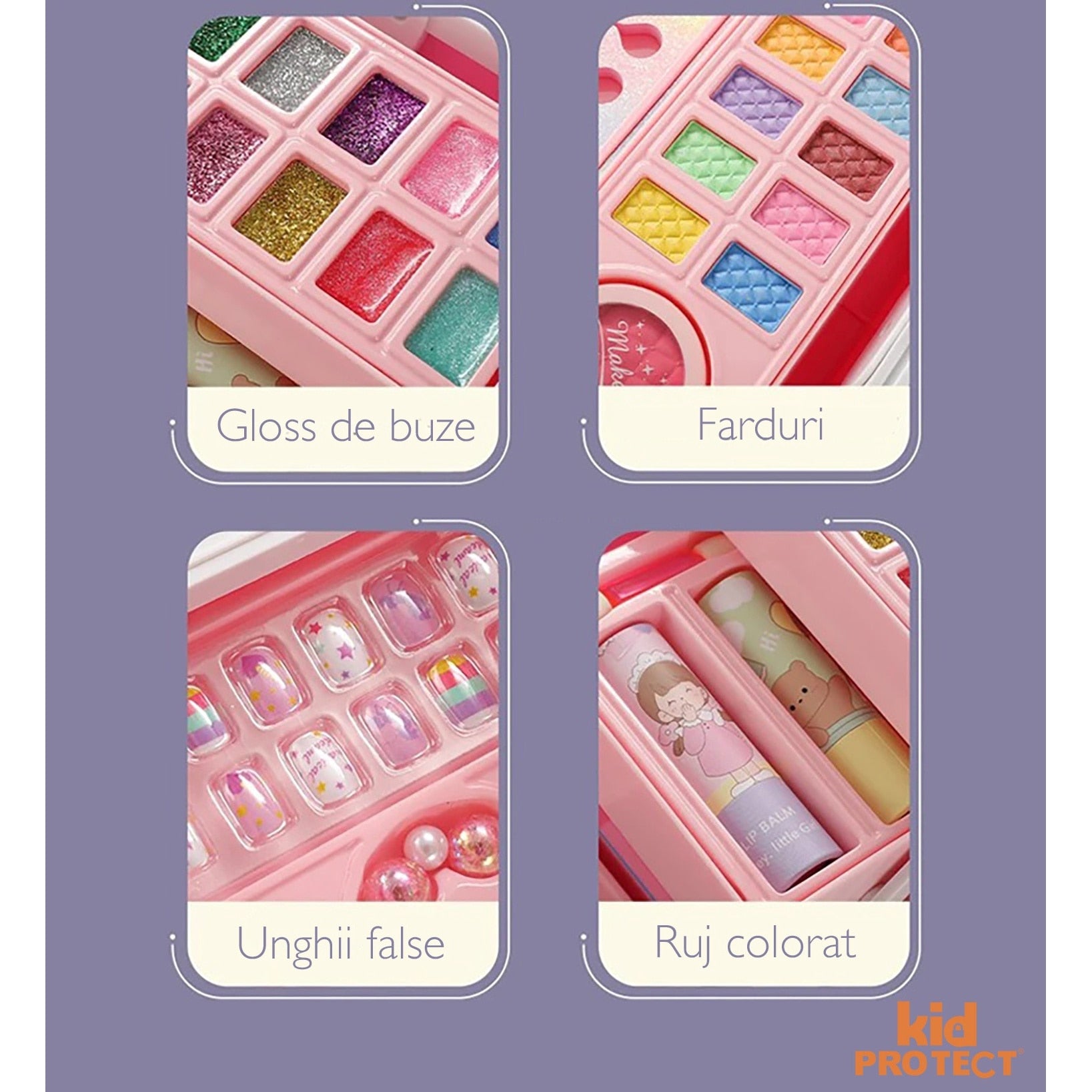 Trusa Machiaj Copii Kidprotect® Make Up Doll, Roz