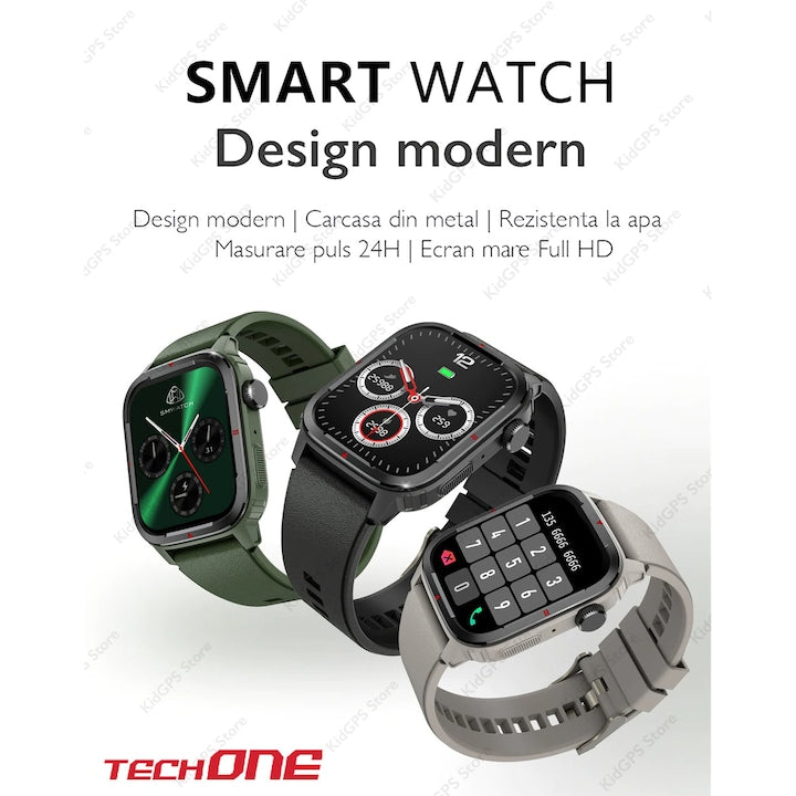 Ceas smartwatch barbati TechONE Q25 GT Runner, Argintiu