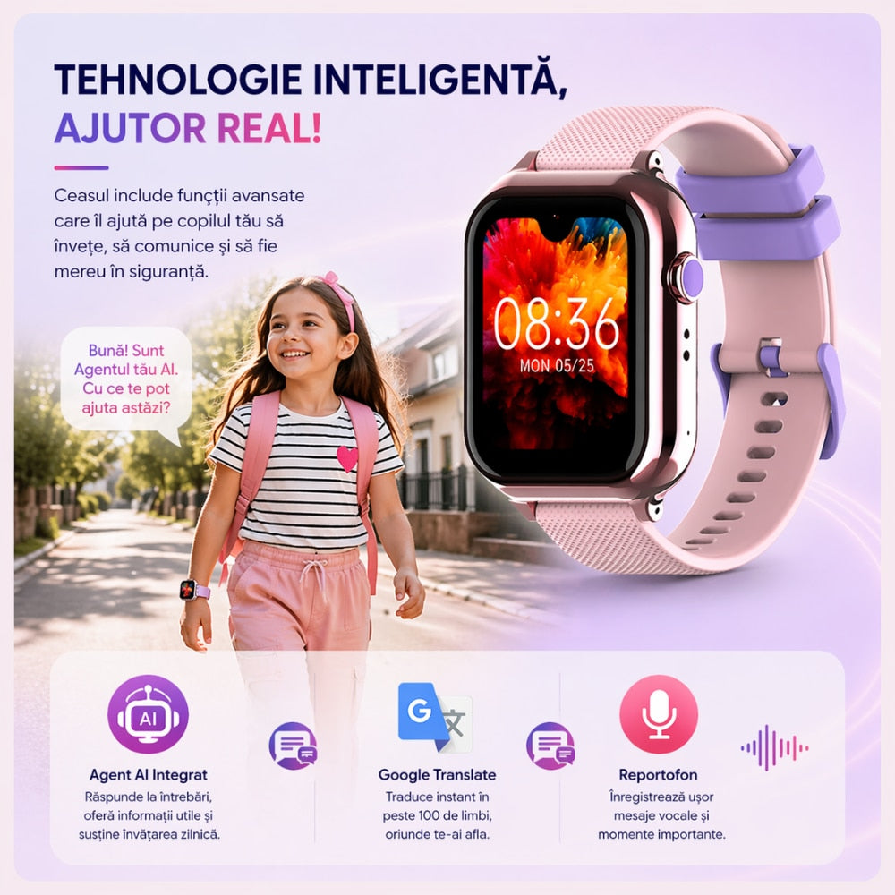 Ceas Smartwatch Copii Si Telefon Techone KT38, Roz