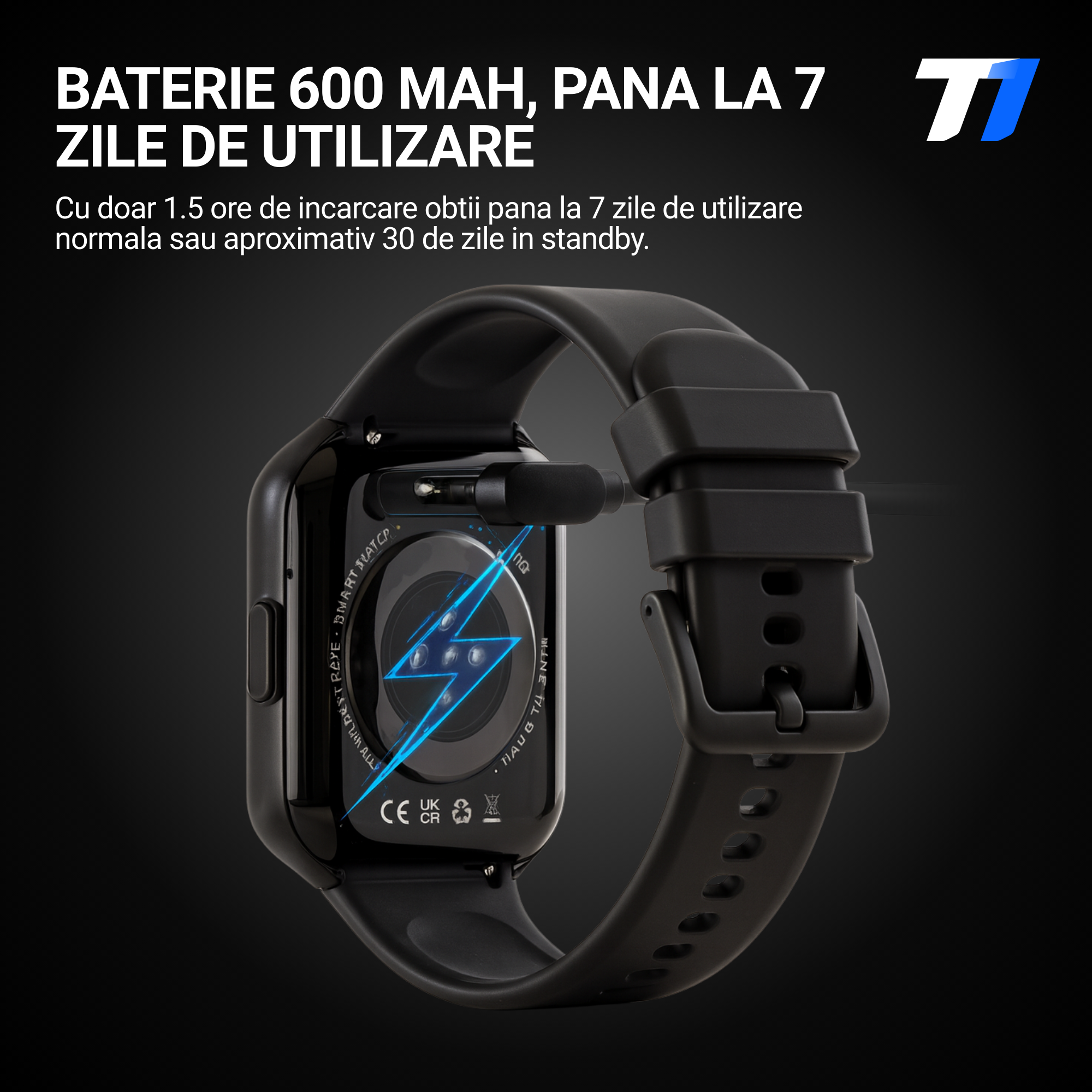 Ceas Smartwatch Barbati TechONE VitaSense Pro, Negru
