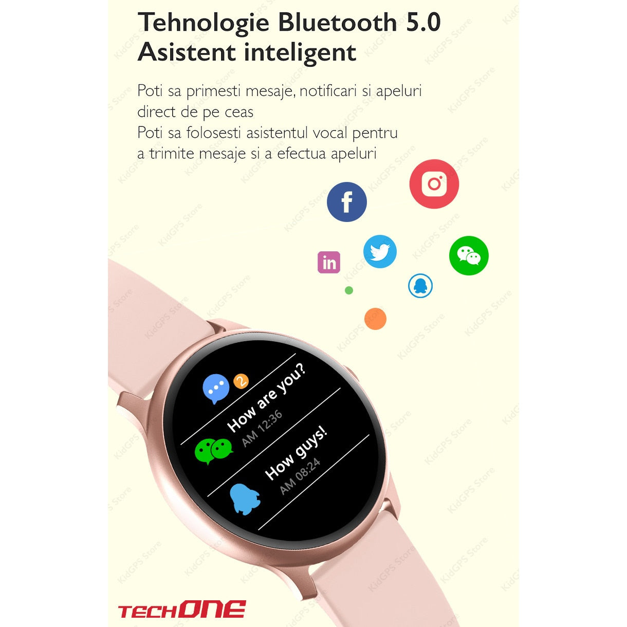 Smartwatch si bratara fitness TechONE™ KW19 Pro, Negru