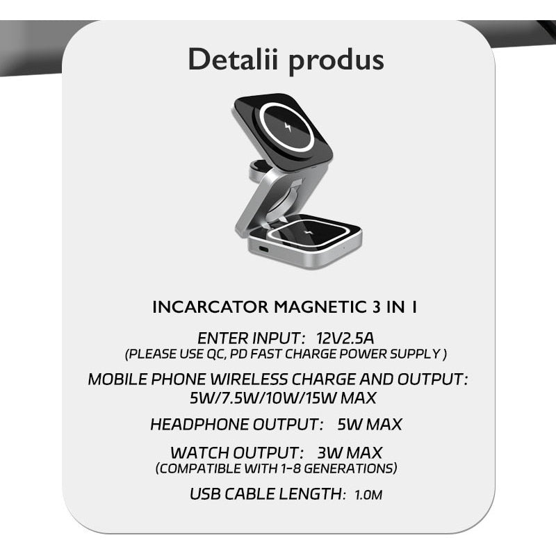 Statie incarcare wireless 3 in 1 universal pliabil Loowoko® PB11