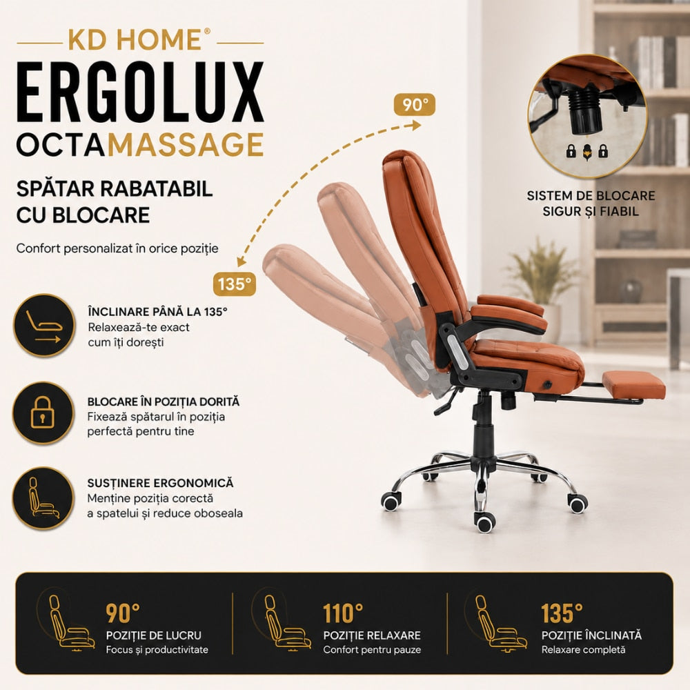 Scaun de Birou Directorial Cu Masaj KD Home Ergolux OctaMassage, Maro