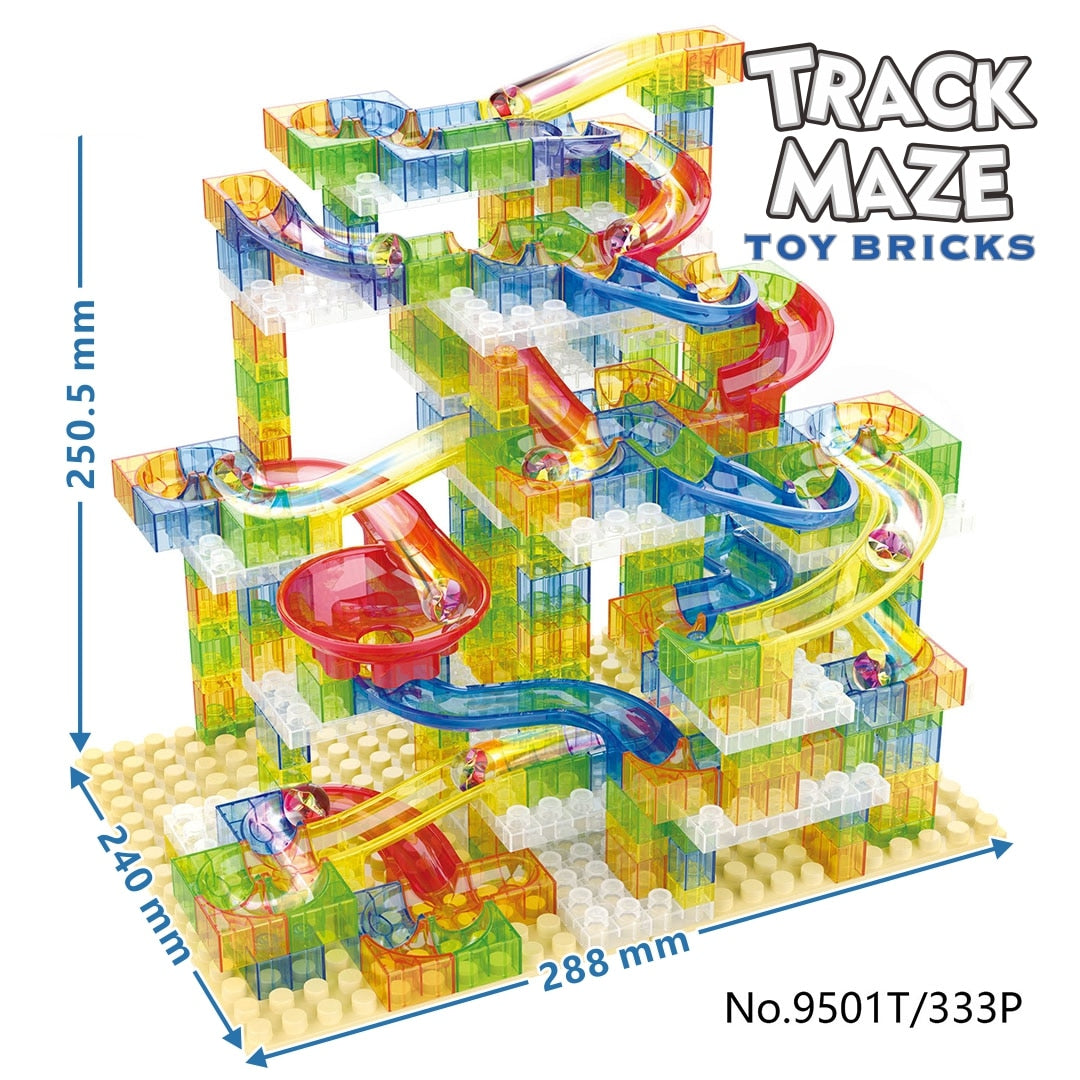 Set de Constructie Blocuri cu Bile de Sticla Kidprotect® Marble Makers, 333 de Piese