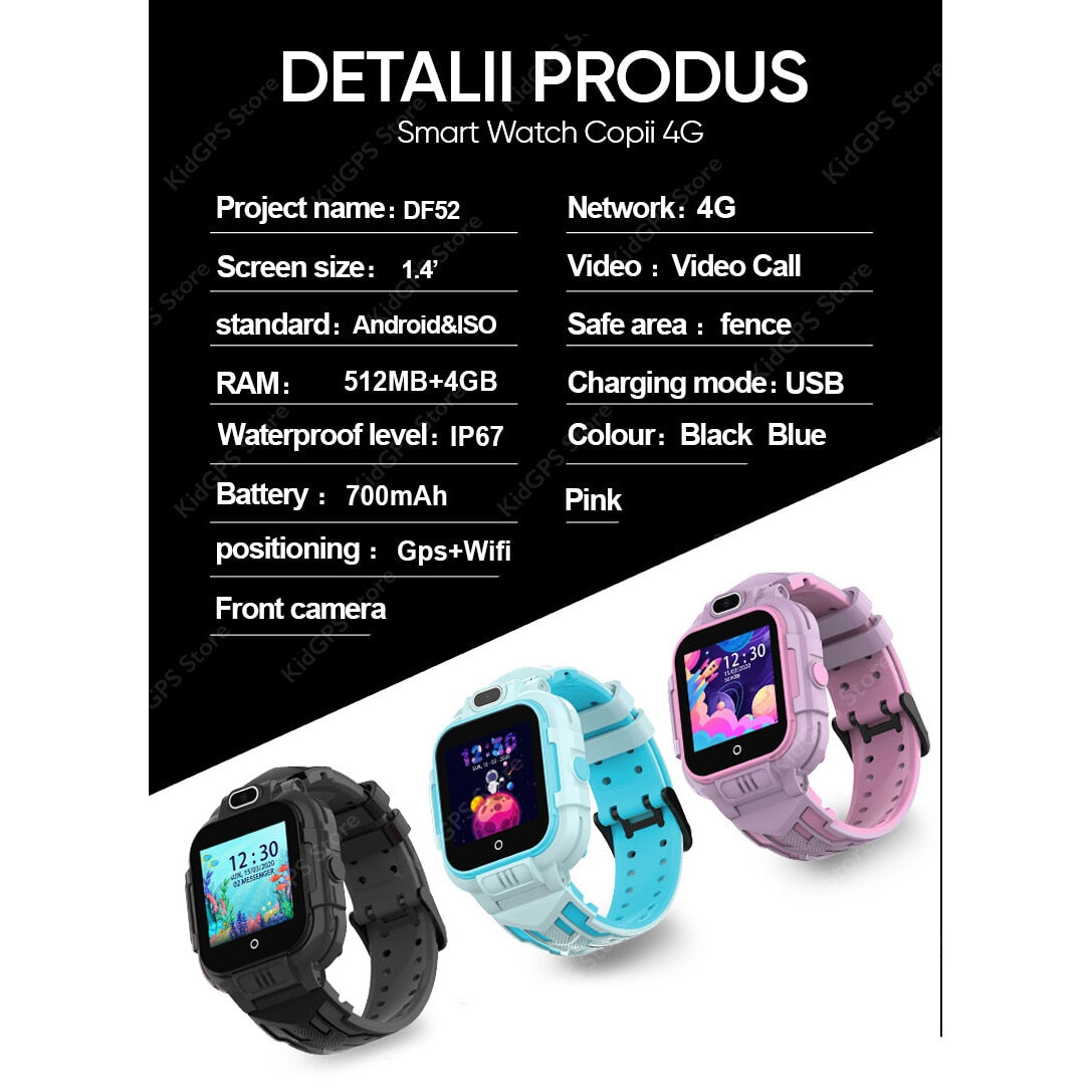 Ceas smartwatch GPS copii Techone™ KT16 4G, Albastru
