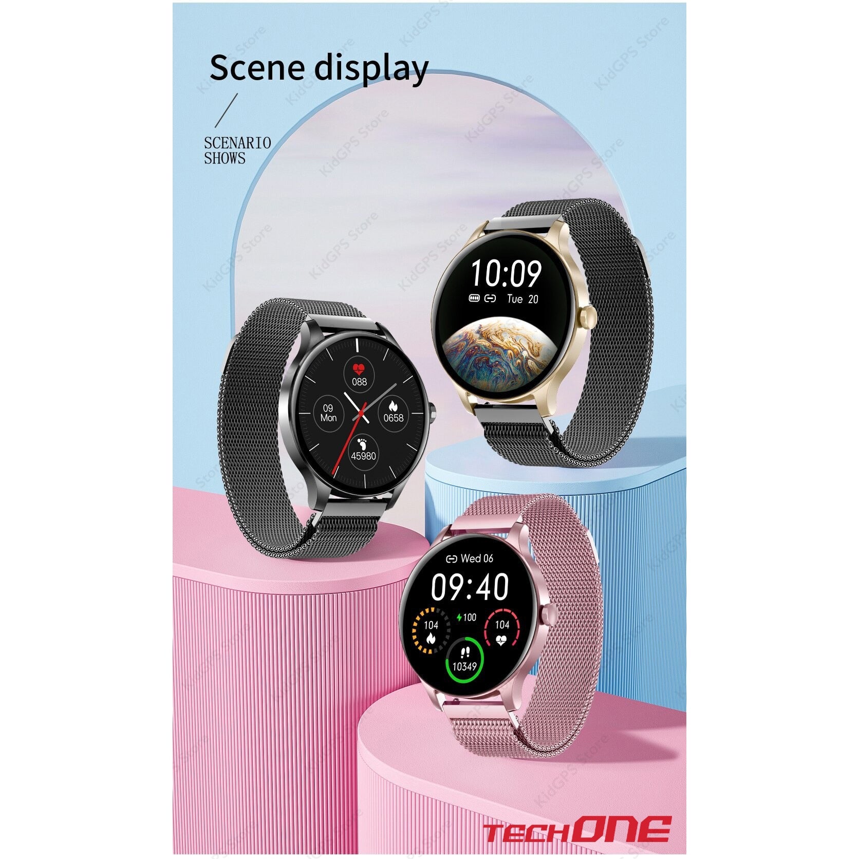 Ceas smartwatch si bratara fitness femei TechONE NY20, Roz