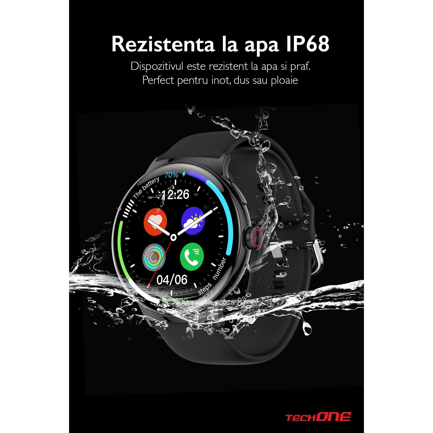 Ceas Smartwatch Barbati TechONE® NeoWrist Pro, Negru