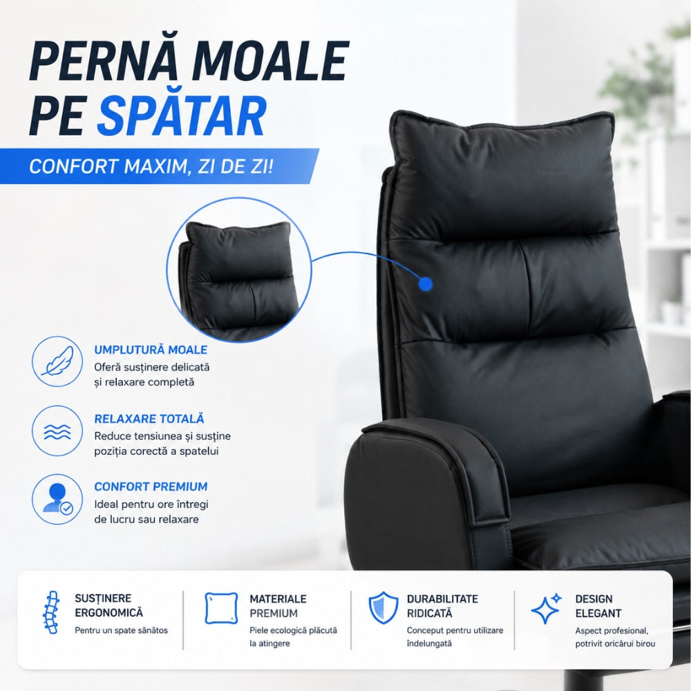 Scaun de Birou Directorial Cu Masaj KD Home CEO UltraComfort 8, Negru