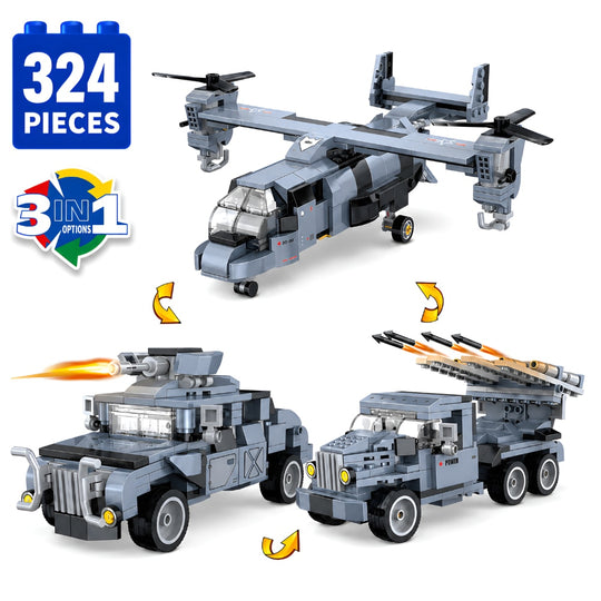 Set de Constructie cu Piese Tip Blocuri Constructie 324 Piese MiniBric 3 in 1 Combat Aircraft