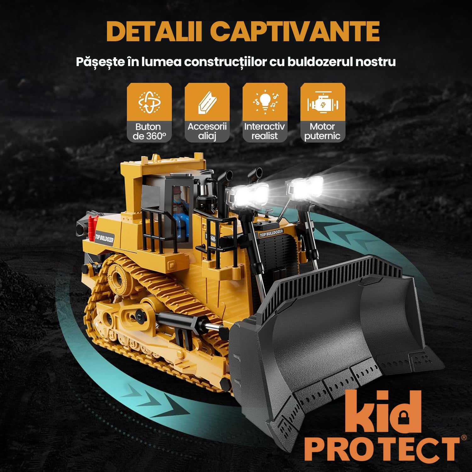 Buldozer Cu Telecomanda Pentru Copii KidProtect GruntDozer Pro