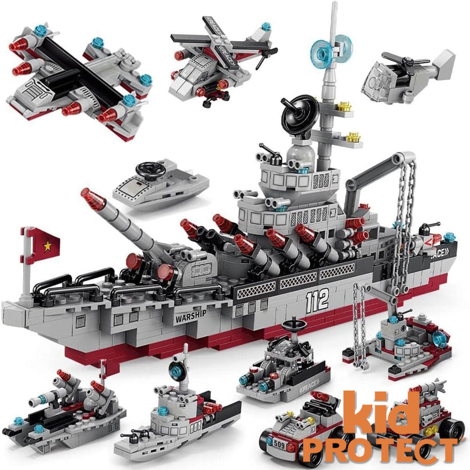 Set de Constructie cu Piese Tip Lego 8 in 1 Kidprotect NavalForge