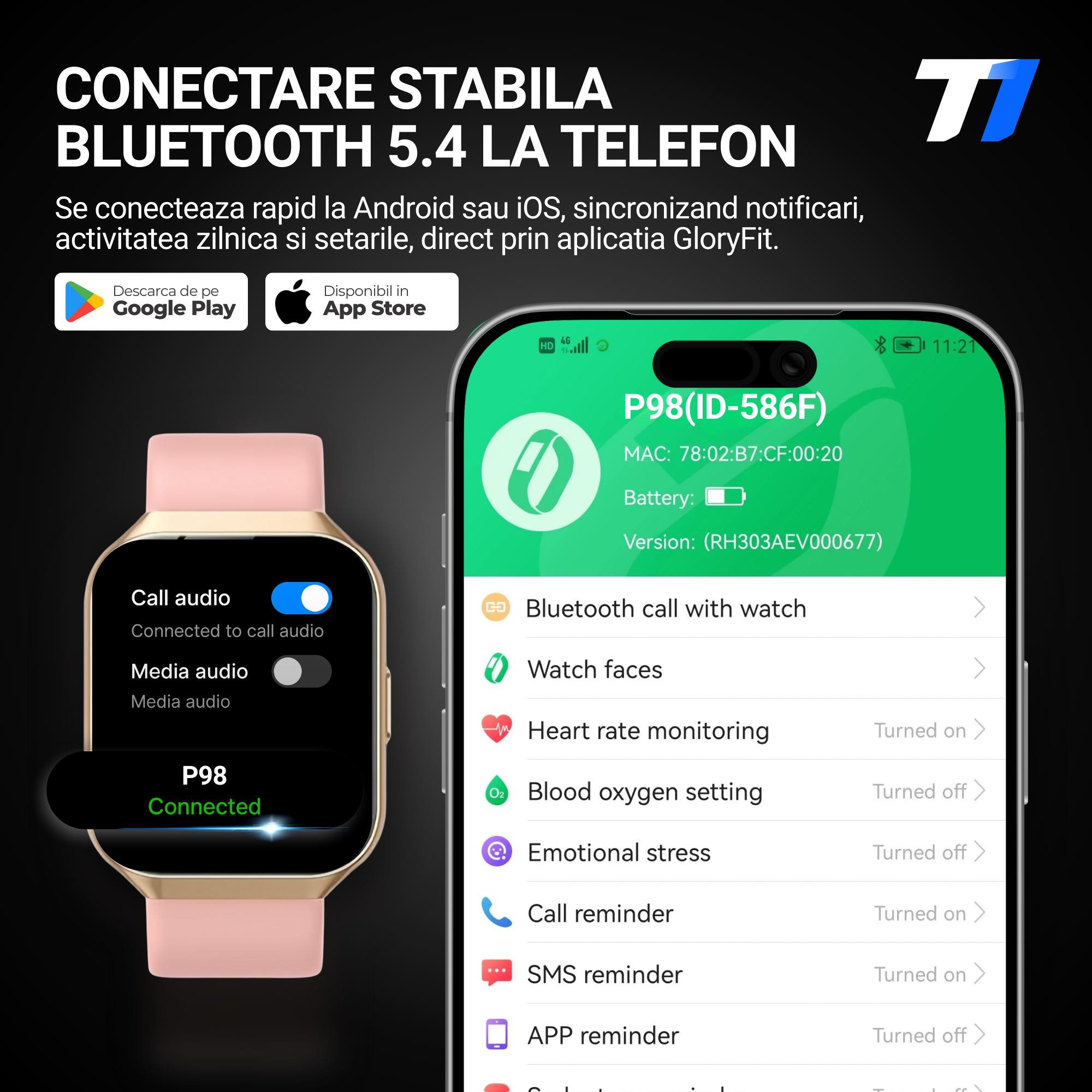 Ceas Smartwatch Femei TechONE VitaSense Pro, Auriu