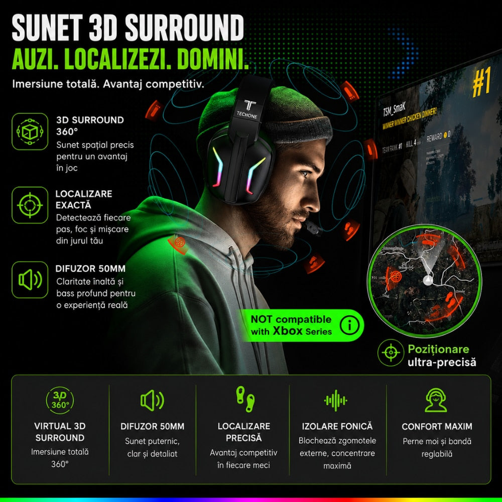 Casti Gaming Profesionale Wireless Techone StormWave