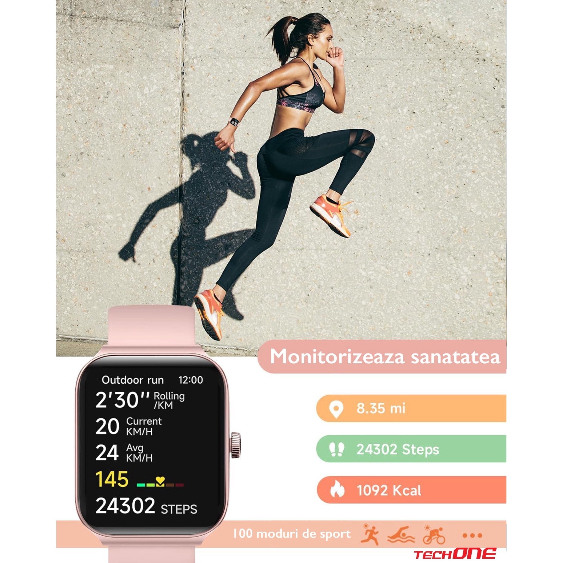 Ceas Smartwatch Femei TechONE® Vita Pulse, Gold