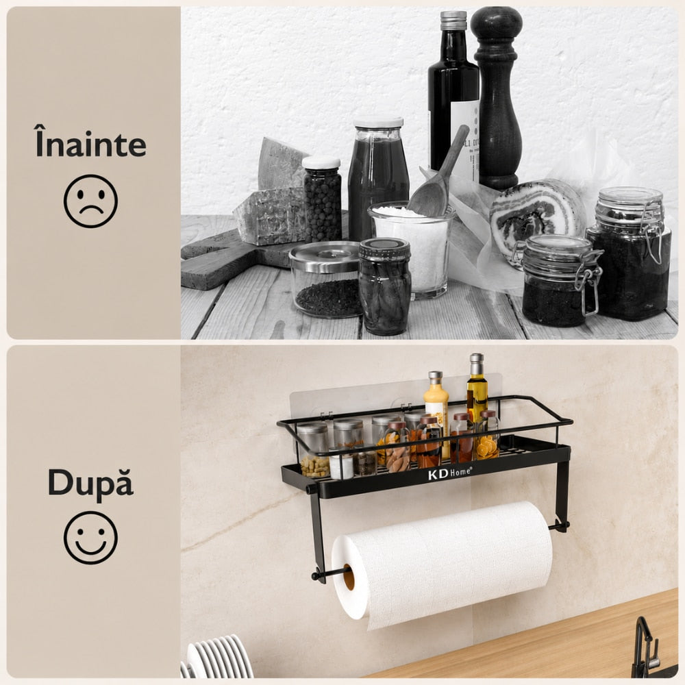 Suport Rola Hartie de Bucatarie Si Raft KD Home TidyRoll Pro, Negru