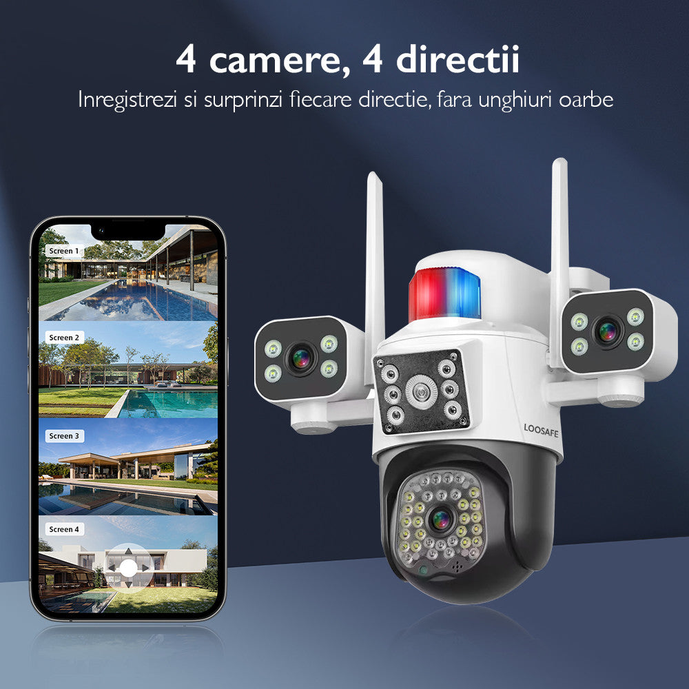 Camera de Supraveghere Cvadrupla Wireless CCTV Loosafe® QuadView Sentinel, Negru