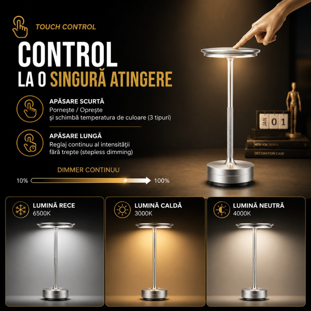 Lampa Led de Masa Huerler MoonGlow, Argintiu