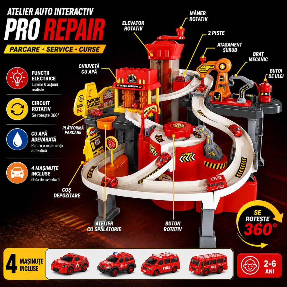 Set Jucarie Interactiva Atelier Auto Pentru Masinute KidProtect Pro Repair Shop