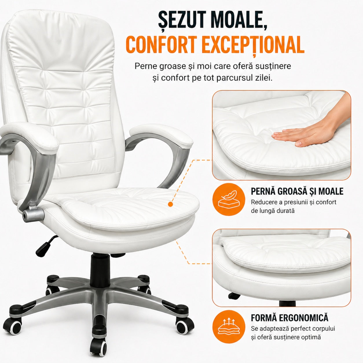 Scaun De Birou Directorial Ergonomic KD Home Vantage Prime, Alb