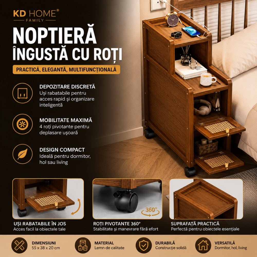 Noptiera Ingusta cu Roti KD Home Family