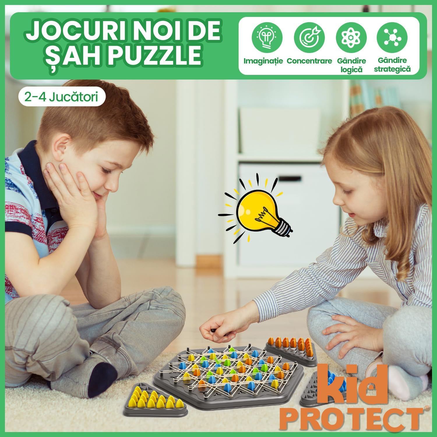 Joc de Masa Tip Sah cu Elastice De Societate KidProtect Geometry War
