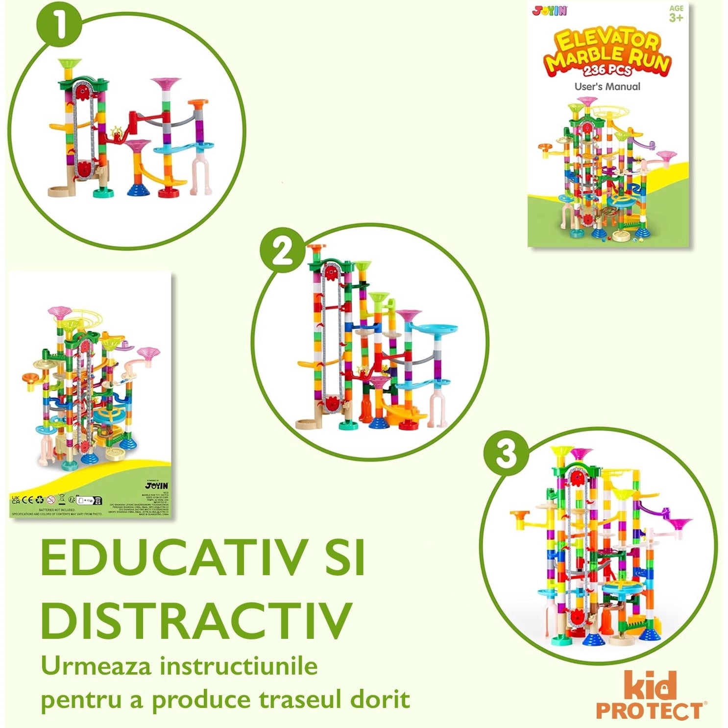 Set de Constructie cu Bile de Sticla Kidprotect® Marble SphereCraft, 236 de Piese