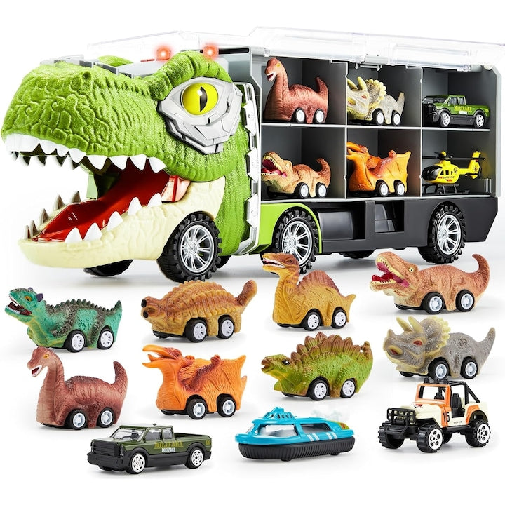 Set Camion Tit De Jucarie Pentru Copii Transport, KidProtect® DinoHaul Car Carrier, 3 ani+
