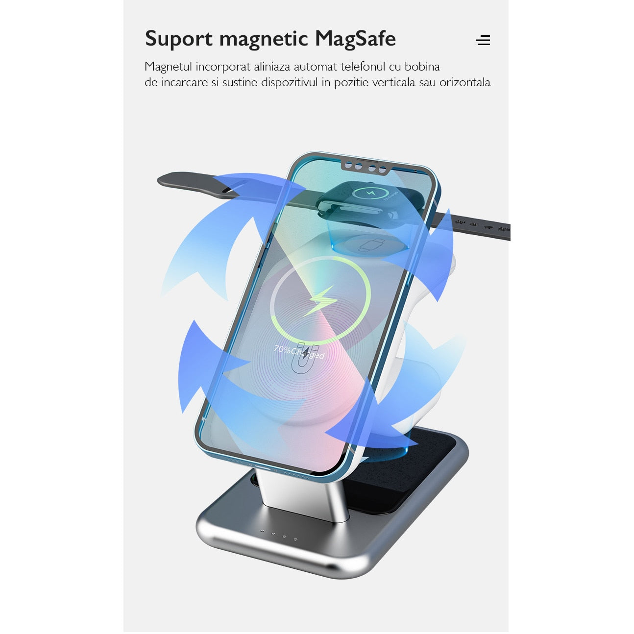 Incarcator Wireless 3 in 1 pentru iPhone Loowoko® Y10