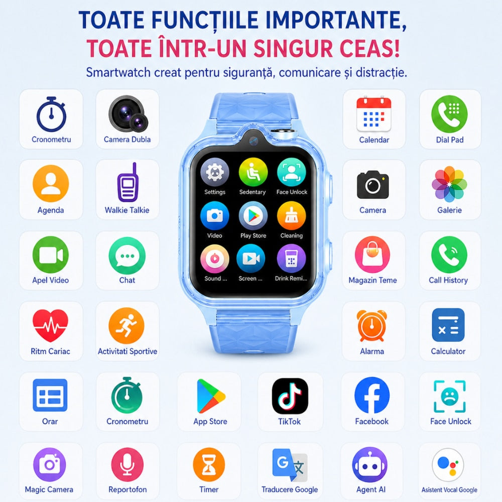 Ceas Smartwatch Copii Si Telefon Techone KT42, Blue