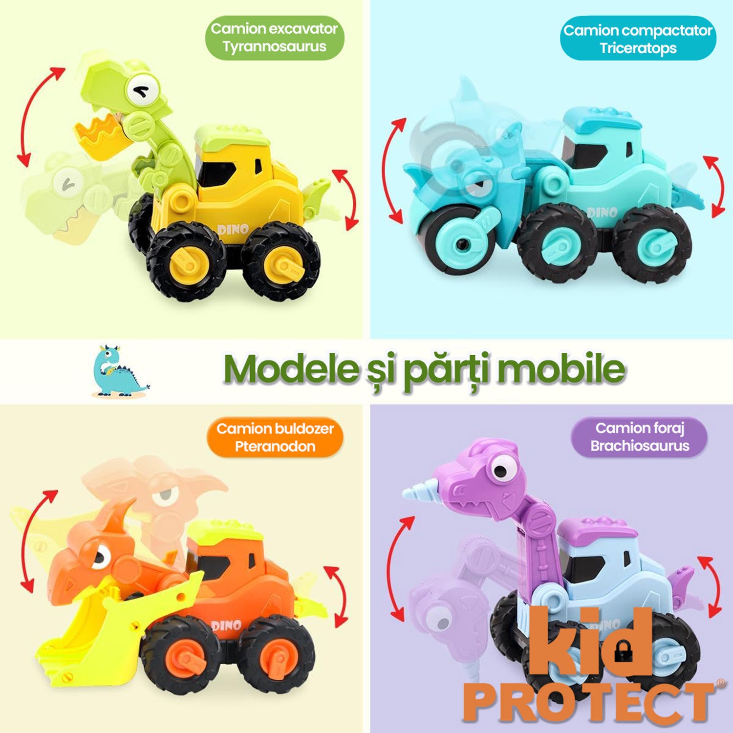 Set Masinute Pentru Copii, KidProtect DinoTorque