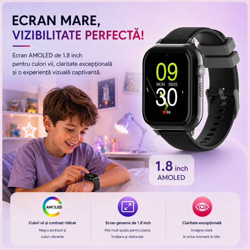 eas Smartwatch Copii Si Telefon Techone KT38, Negru