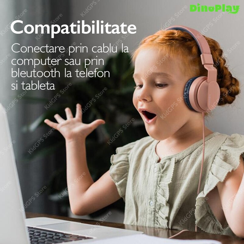 Casti audio wireless copii DinoPlay DP10 Pro, Albastru