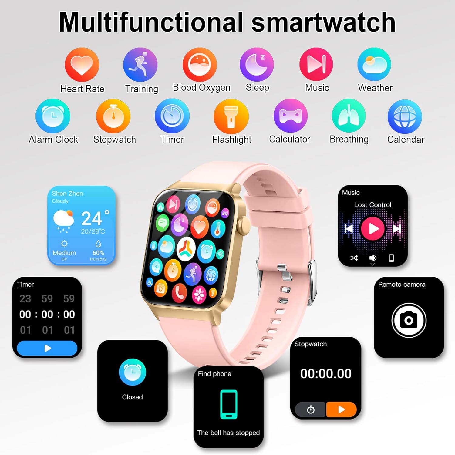 Ceas Smartwatch Femei TechONE® Zen Wrist, Gold