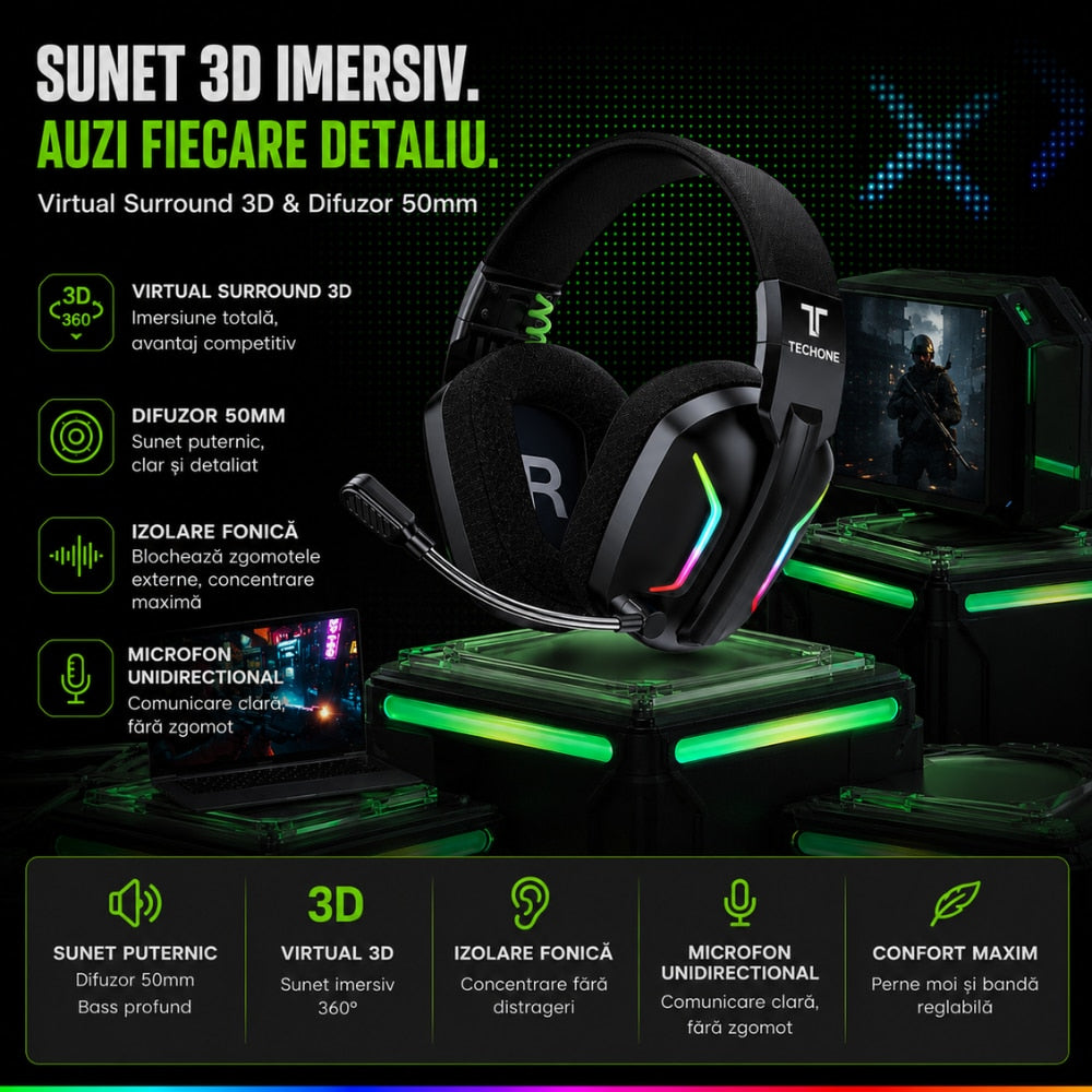 Casti Gaming Profesionale Wireless Techone StormWave
