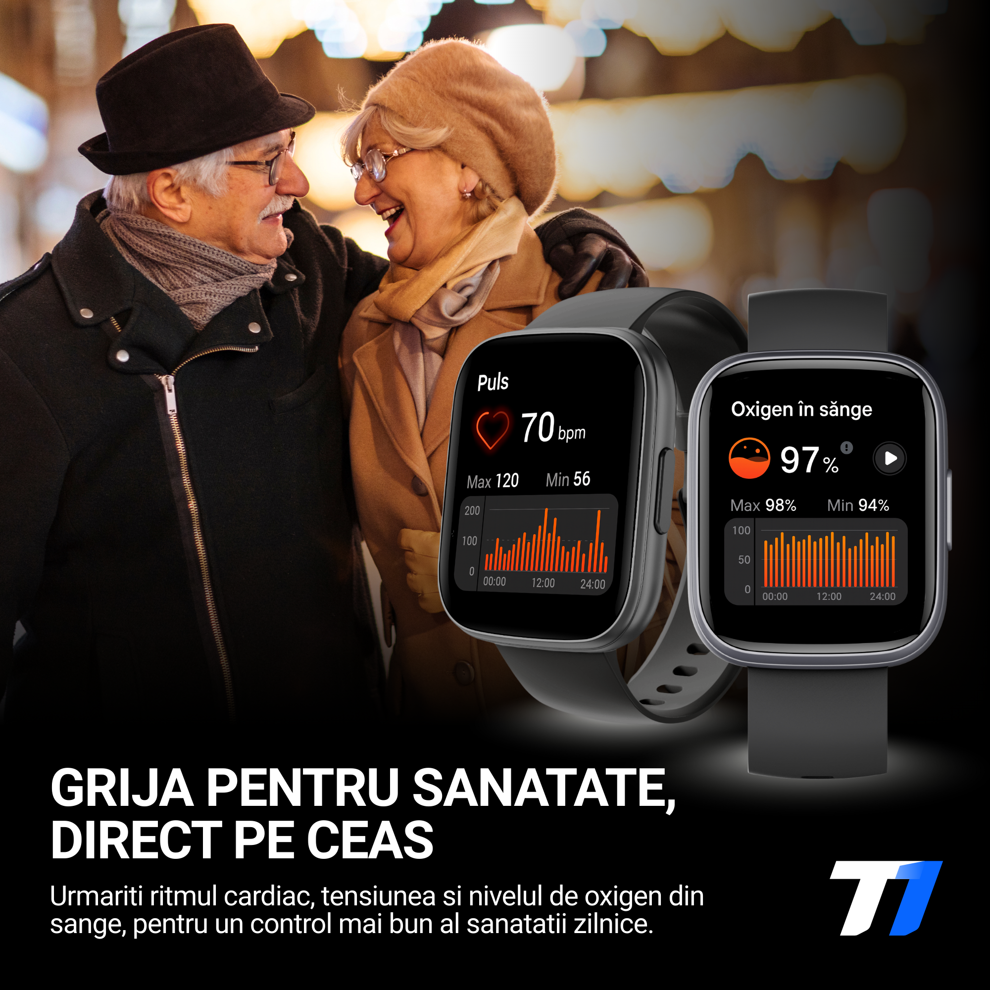 Ceas Smartwatch Barbati TechONE CardioX Elite, Negru