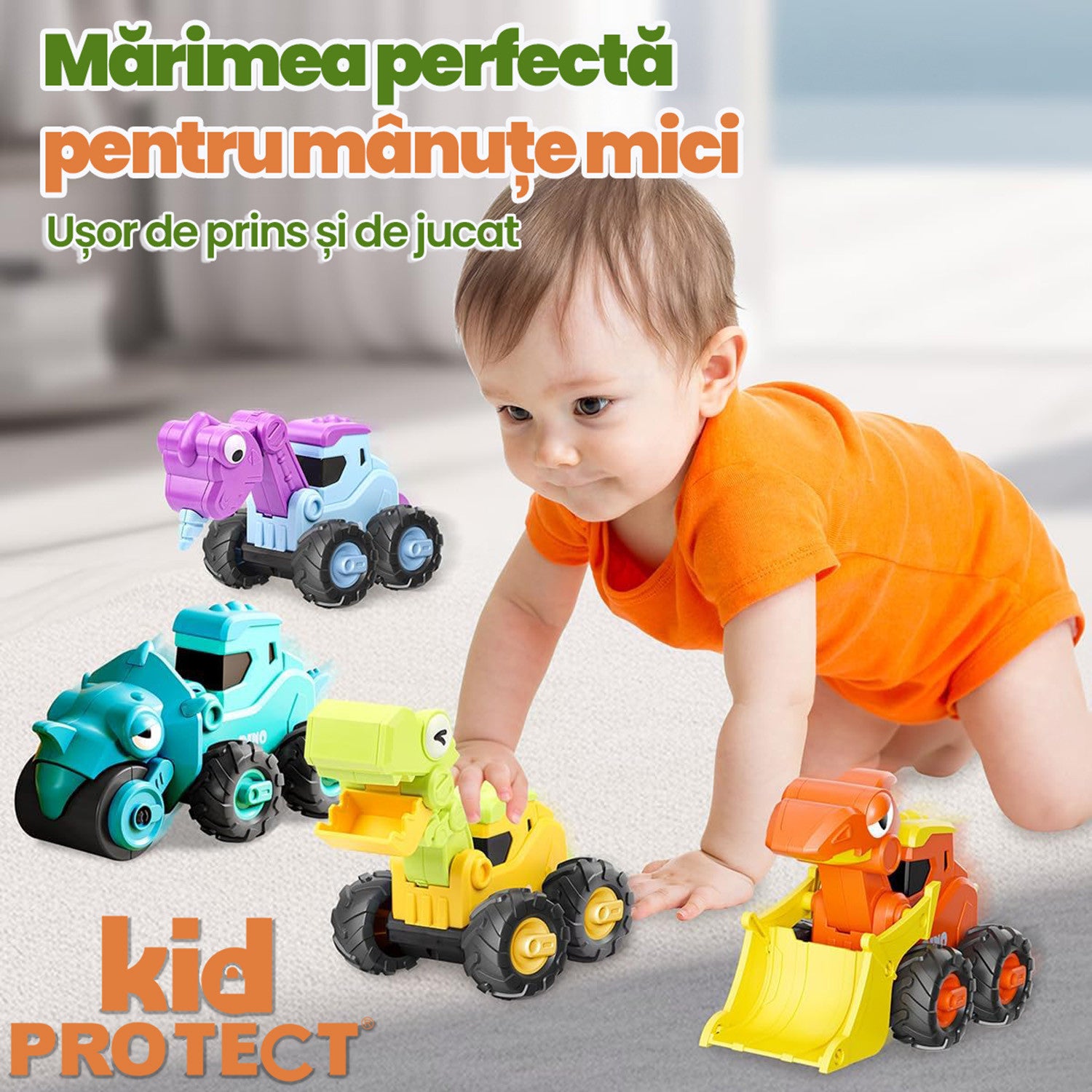 Set Masinute Pentru Copii, KidProtect DinoTorque