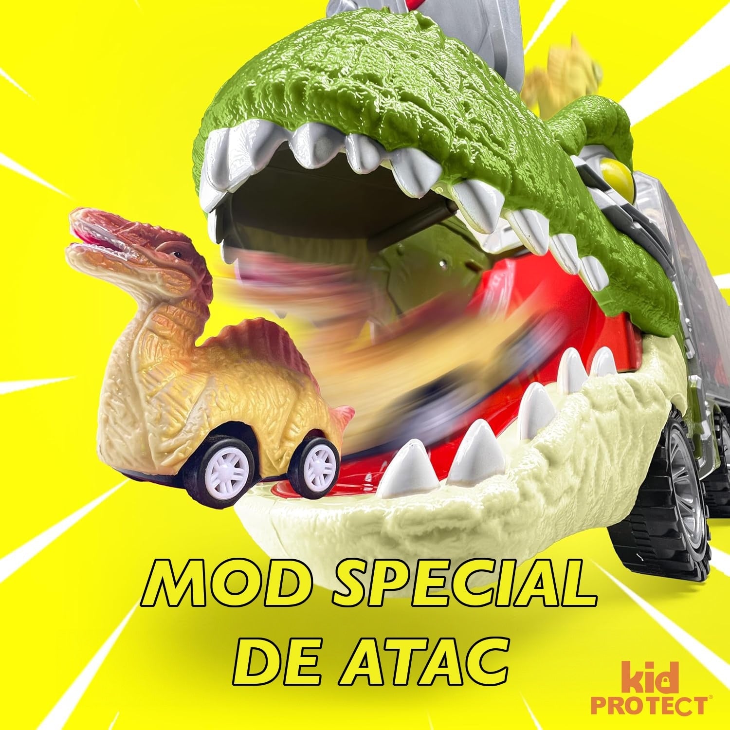 Set Camion Tit De Jucarie Pentru Copii Transport, KidProtect® DinoHaul Car Carrier, 3 ani+