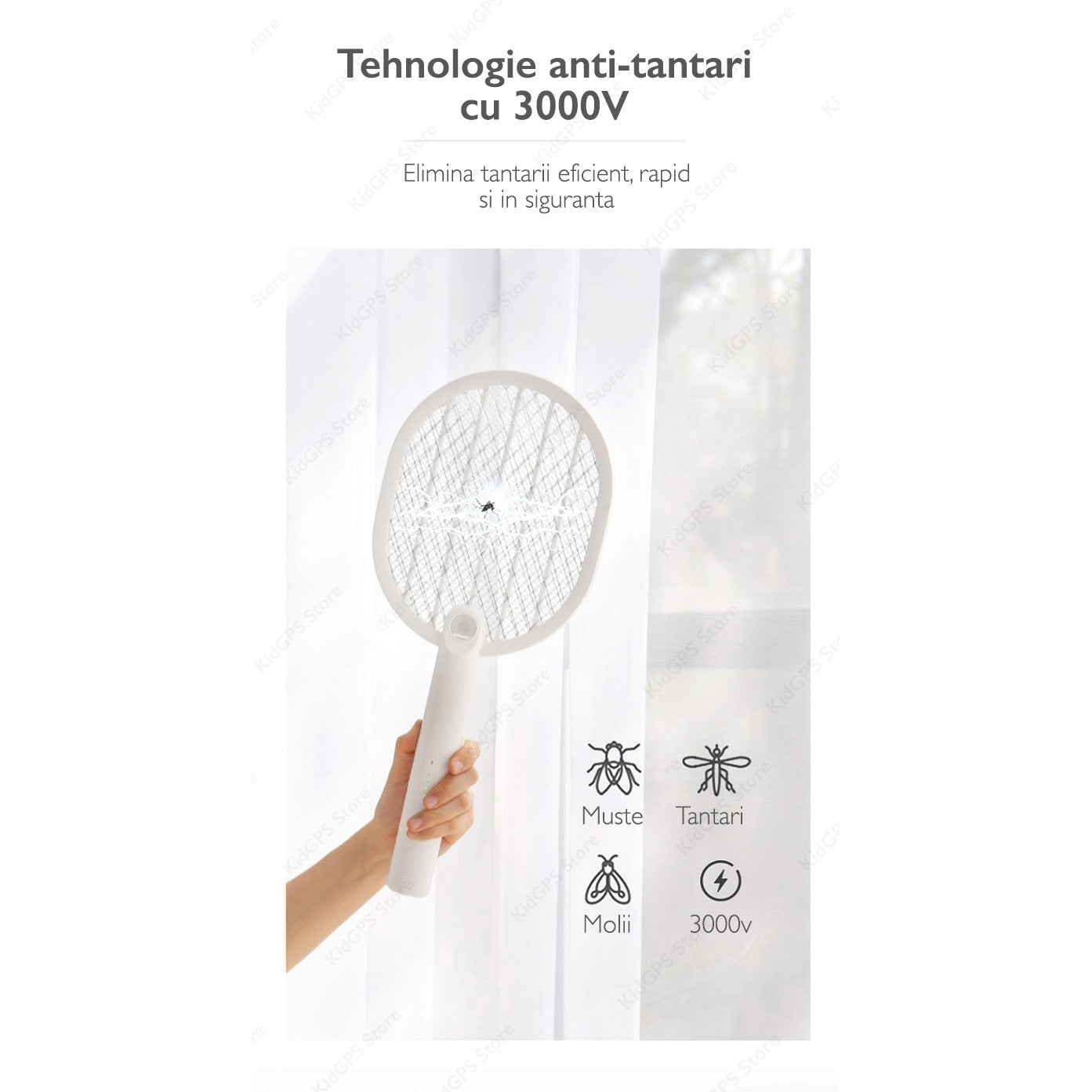 Paleta electrica anti tantari si insecte 2 in 1 Grunluft®, Galben