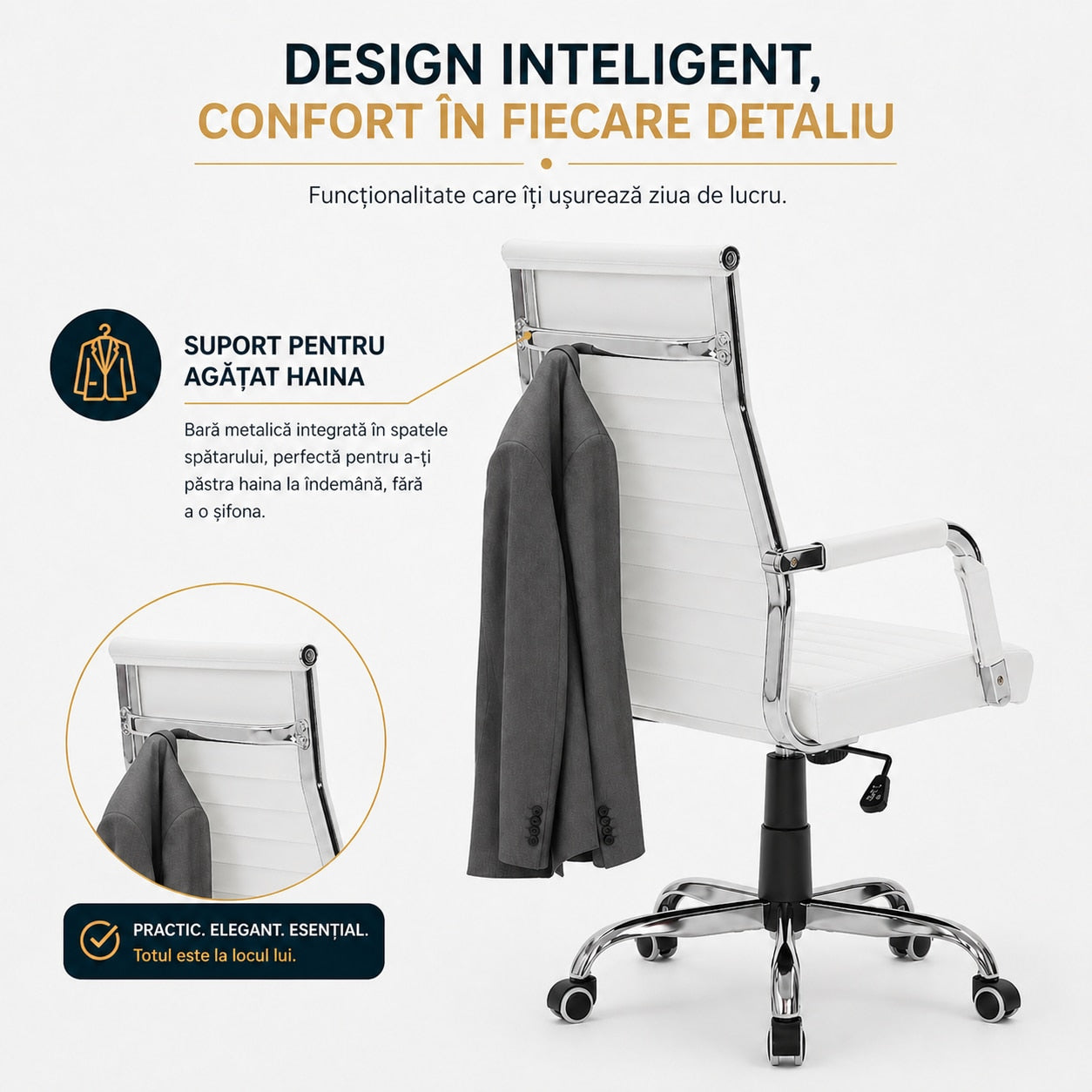 Scaun De Birou Directorial Ergonomic KD Home Syncro, Alb