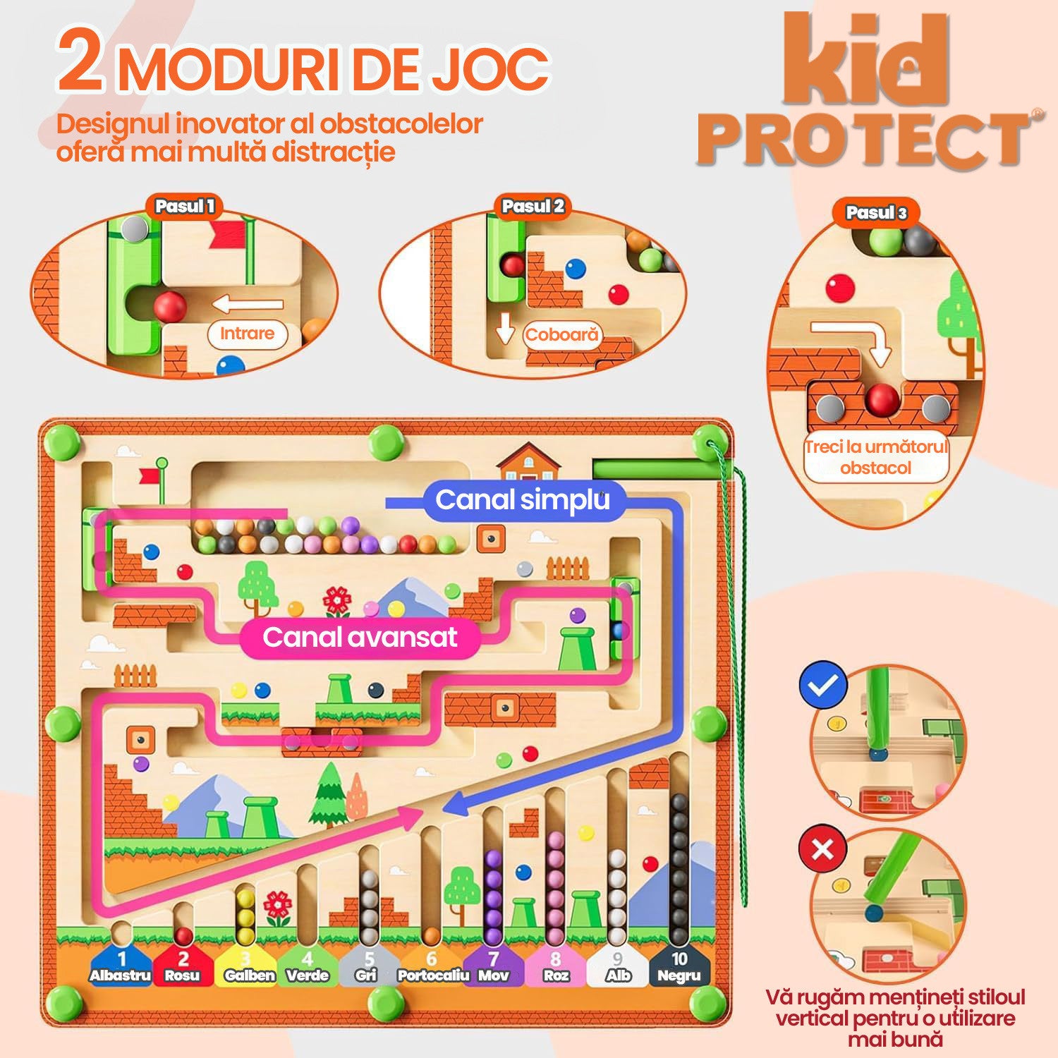 Jucarie Tip Puzzle Magnetic Montessori Din Lemn cu Bilute Pentru Copii KidProtect SmartDots Puzzle