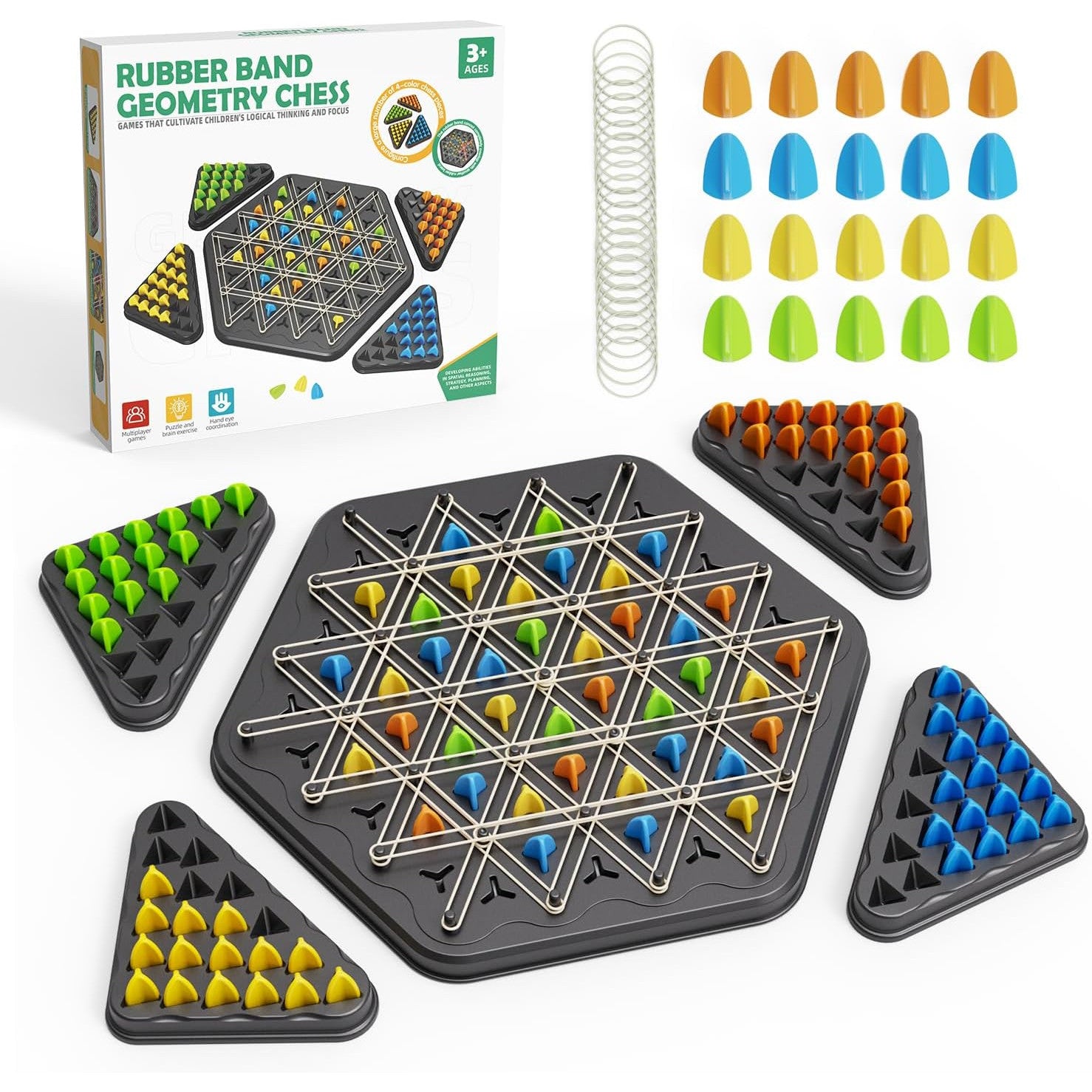 Joc de Masa Tip Sah cu Elastice De Societate KidProtect Geometry War