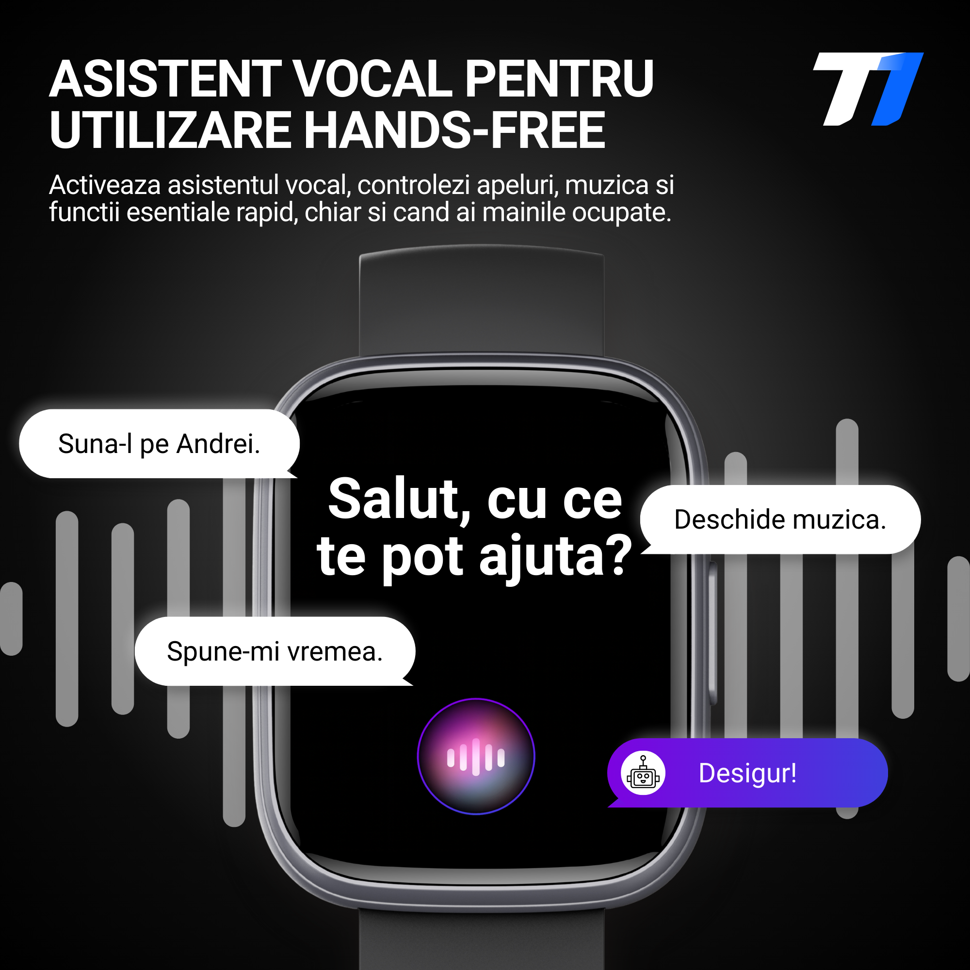 Ceas Smartwatch Barbati TechONE CardioX Elite, Negru