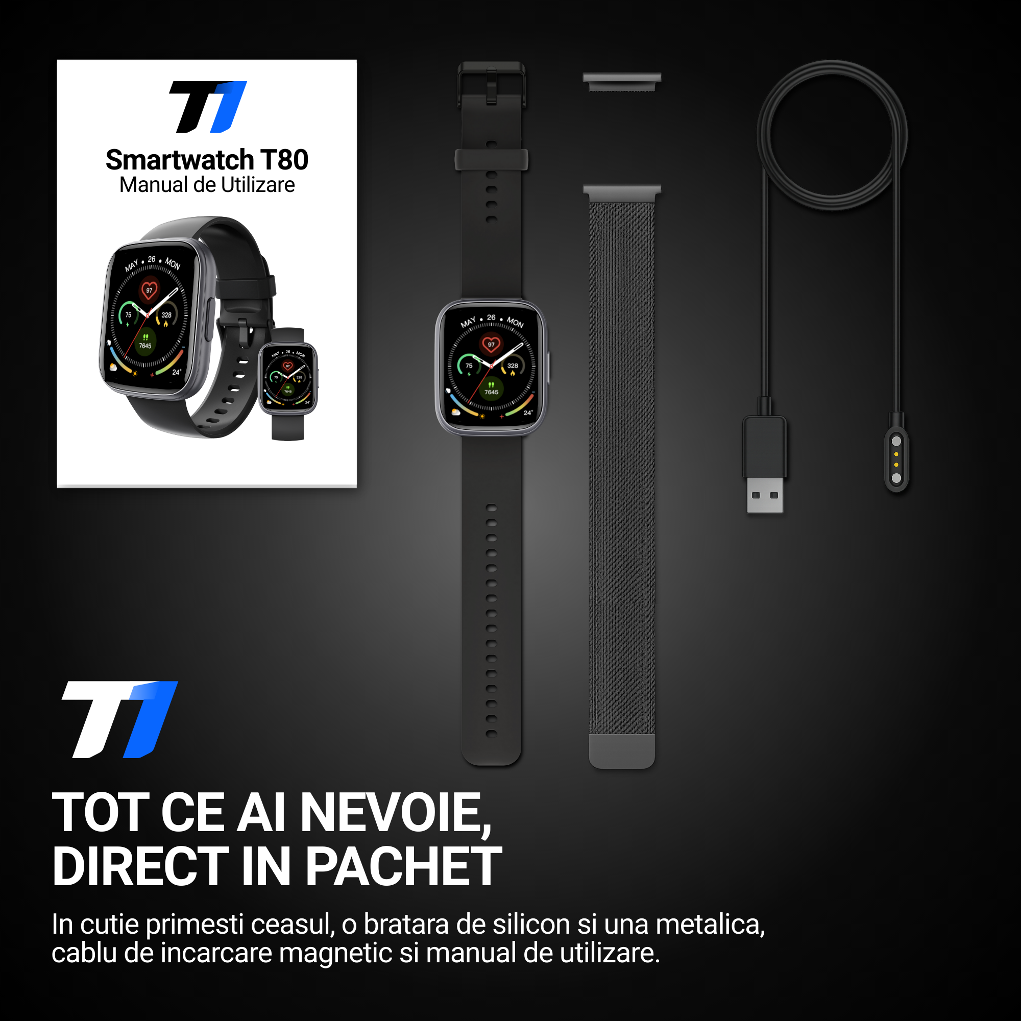 Ceas Smartwatch Barbati TechONE CardioX Elite, Negru