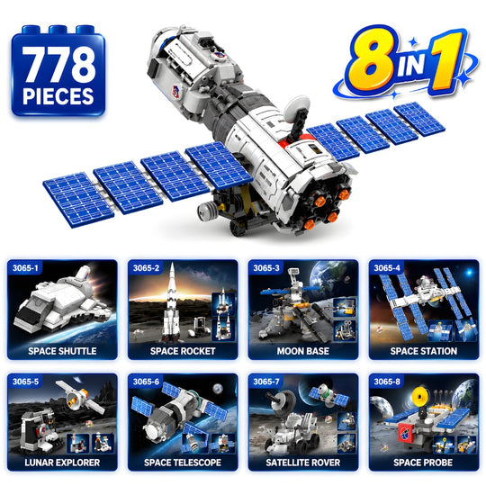 Set de Constructie cu Piese Tip Blocuri Constructie 778 Piese MiniBric 8 in 1 Space World