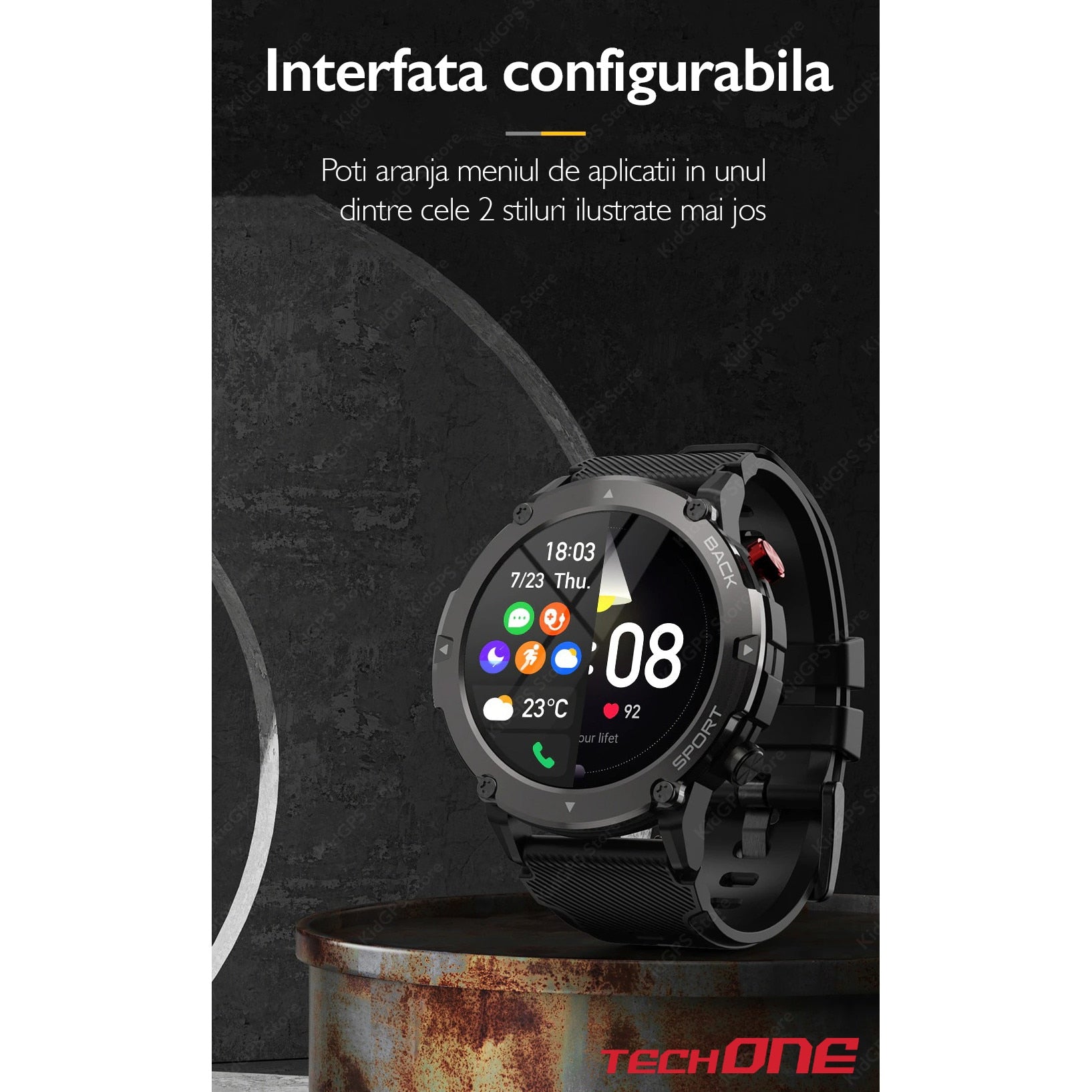 Ceas smartwatch barbati TechONE® C21, Negru