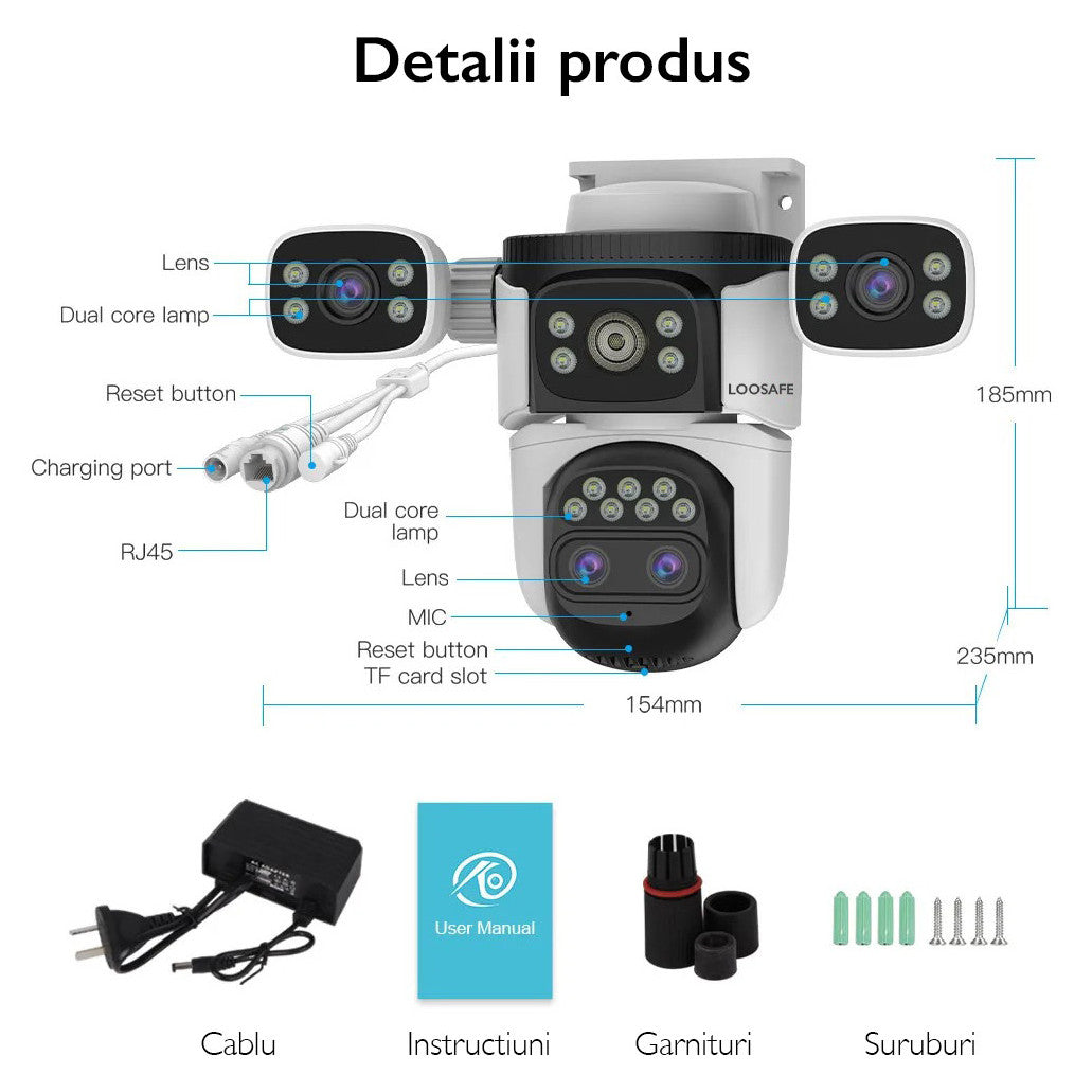 Camera de Supraveghere Cvadrupla Wireless CCTV Loosafe® QuadZoom 10X, Negru