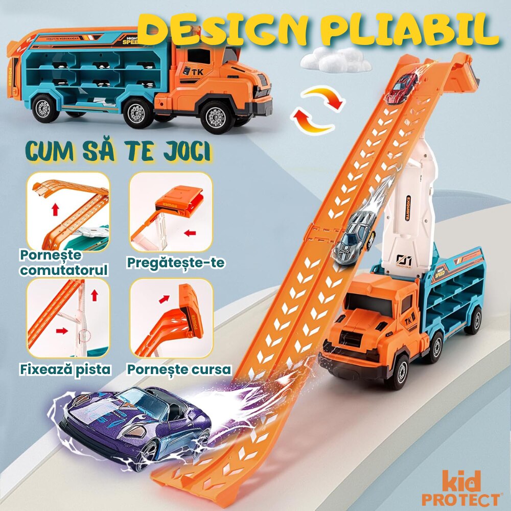 Set Camion Tir De Jucarie Extensibil Lansator Masinute Pentru Copii Transport, KidProtect Rocket Lunch