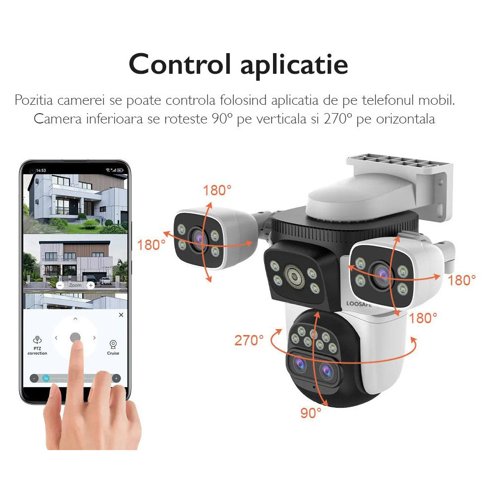 Camera de Supraveghere Cvadrupla Wireless CCTV Loosafe® QuadZoom 10X, Negru